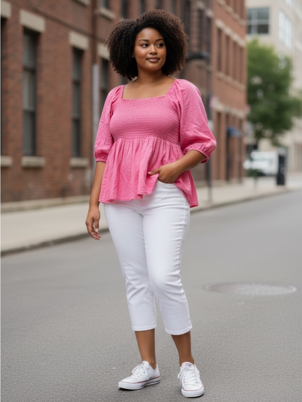 Ava & Viv Hot Pink Smocked Top with Tie